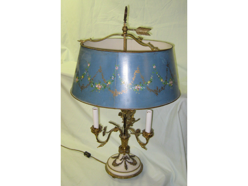 Appraisal: FRENCH BOUILLOTTE TABLE LAMP Having three scrolling foliate form arms