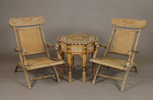 Appraisal: A pair of Anglo-Indian hardwood and shell inlaid folding veranda