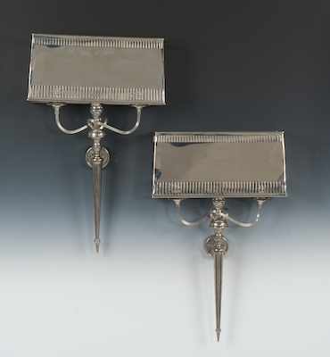 Appraisal: A Pair of Nickel Finish Wall Sconces with Metal Shades