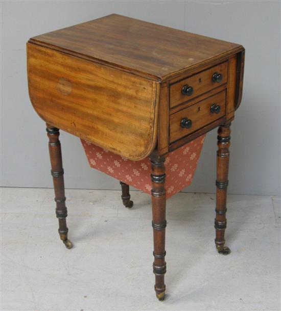 Appraisal: th century mahogany and ebony strung work table with drop