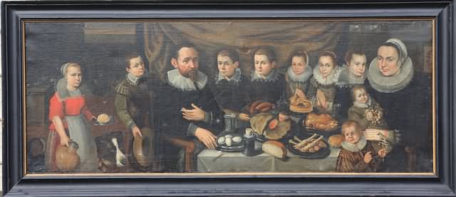 Appraisal: Family dinning scene dressed in th century costumes oil on