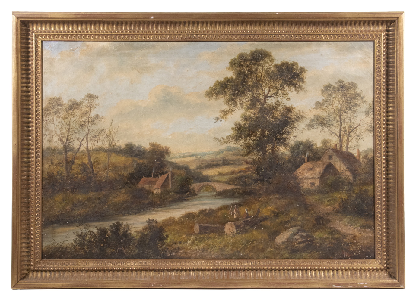 Appraisal: TH C ENGLISH LANDSCAPE WITH RIVER Pastoral Landscape with cottages