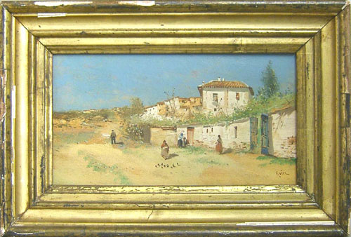 Appraisal: Spanish oil on panel country landscape ca signed Ruiz possibly