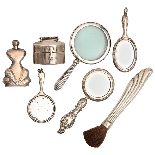 Appraisal: Three miniature silver hand mirrors a magnifying glass scent bottle