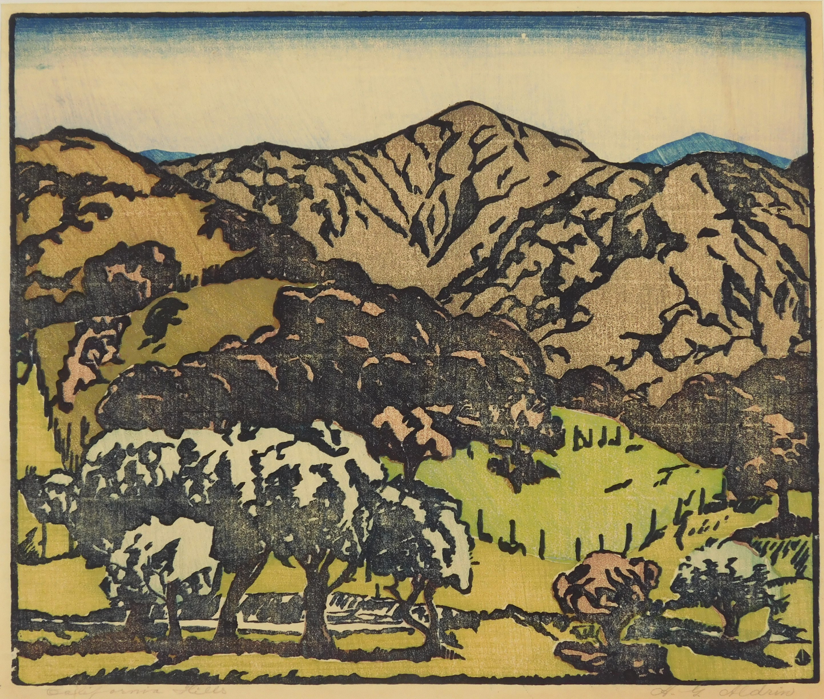 Appraisal: Anders Aldrin - California Hills''- woodblock in color signed and