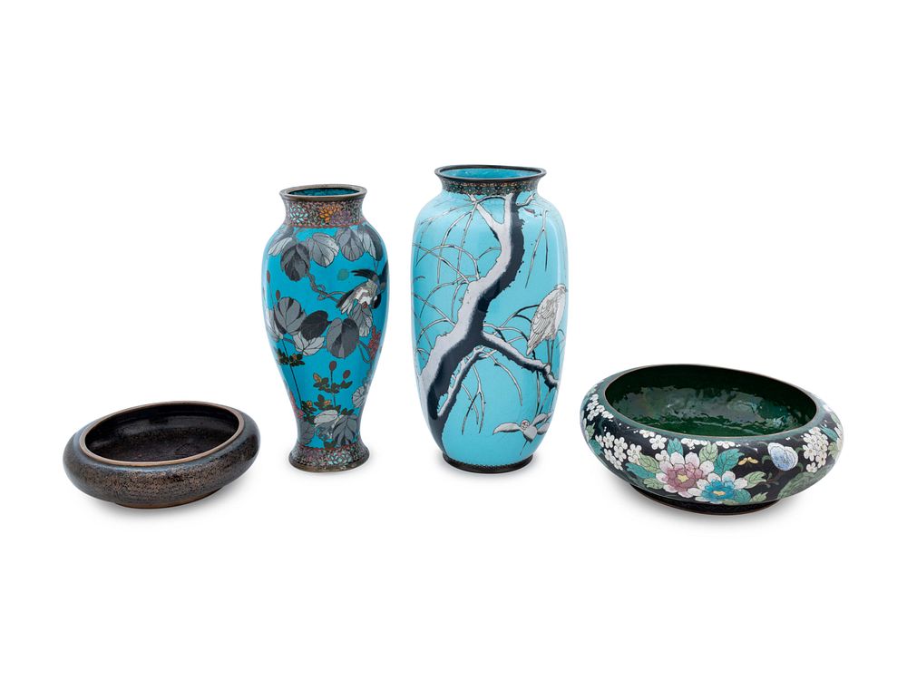 Appraisal: Four Cloisonn Articles Four Cloisonn Articles comprising two brush washers