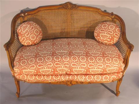 Appraisal: LOUIS XV STYLE CANE BACK SETTEE th century the shaped