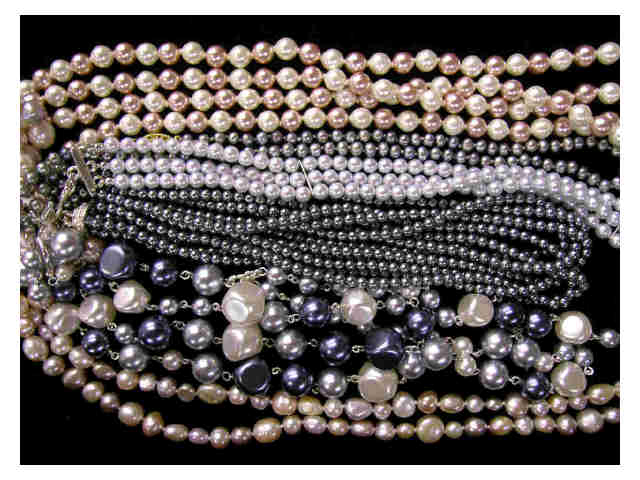 Appraisal: Six faux pearl colored necklaces and earrings including six strand