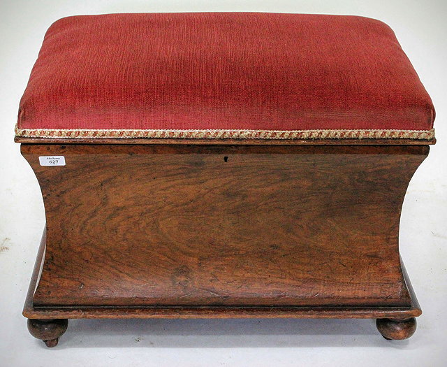 Appraisal: A LATE TH CENTURY WALNUT OTTOMAN STOOL with a pink