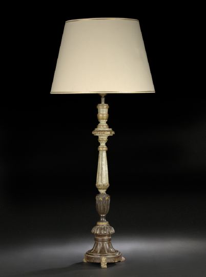 Appraisal: Tall Italian Carved Partially Painted and Parcel-Gilt Fruitwood Tripodal Pricket