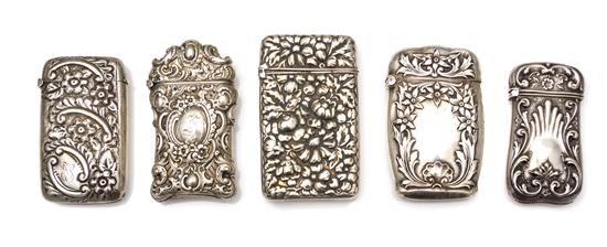 Appraisal: Sale Lot A Collection of Five American Silver Vesta Cases