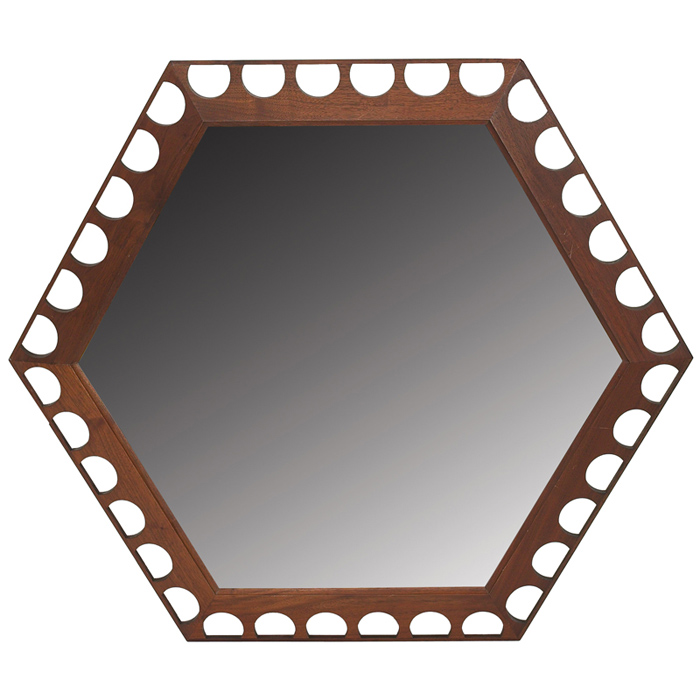 Appraisal: Howard Miller wall mirror from the Meridian series hexagonal walnut