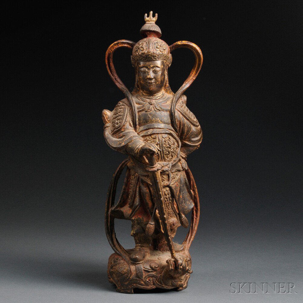 Appraisal: Polychrome Bronze Figure of a Guardian Warrior China th century