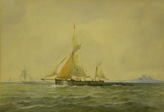 Appraisal: Robert Moore seascape with masted sailing vessels and coastline in