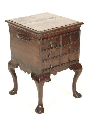 Appraisal: A Queen Anne oak close stool the moulded lid of