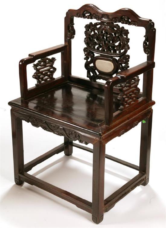 Appraisal: ARMCHAIR China th century wood and soapstone Pieced carved Qing