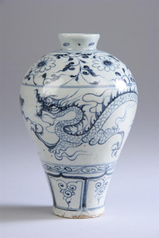 Appraisal: CHINESE BLUE AND WHITE PORCELAIN DRAGON MEIPING Yuan Ming Dynasty