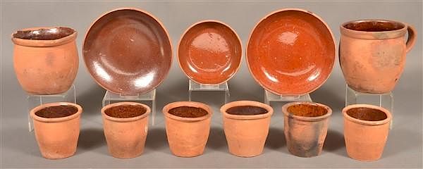 Appraisal: Lot of Pieces of Medinger Redware Pottery Collection of Pieces