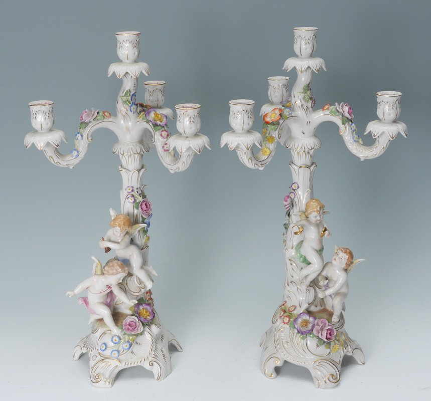 Appraisal: VON SCHIERHOLZ GERMAN PORCELAIN CANDELABRA Bases with similiar but not