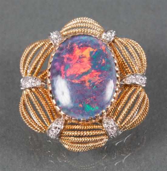 Appraisal: K gold diamond and doublet opal pendant-brooch center opal measures