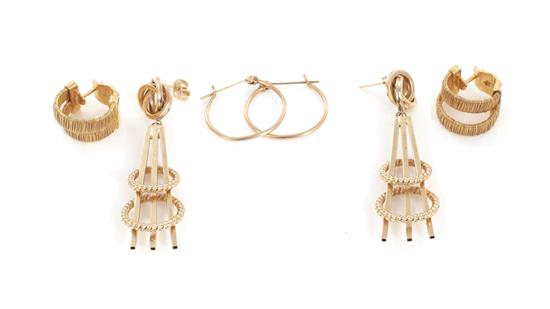 Appraisal: Gold pairs earrings pair K loop Dia pair K pendent