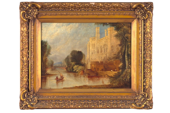 Appraisal: British School th Century Figures Boating at Warwick Castle oil