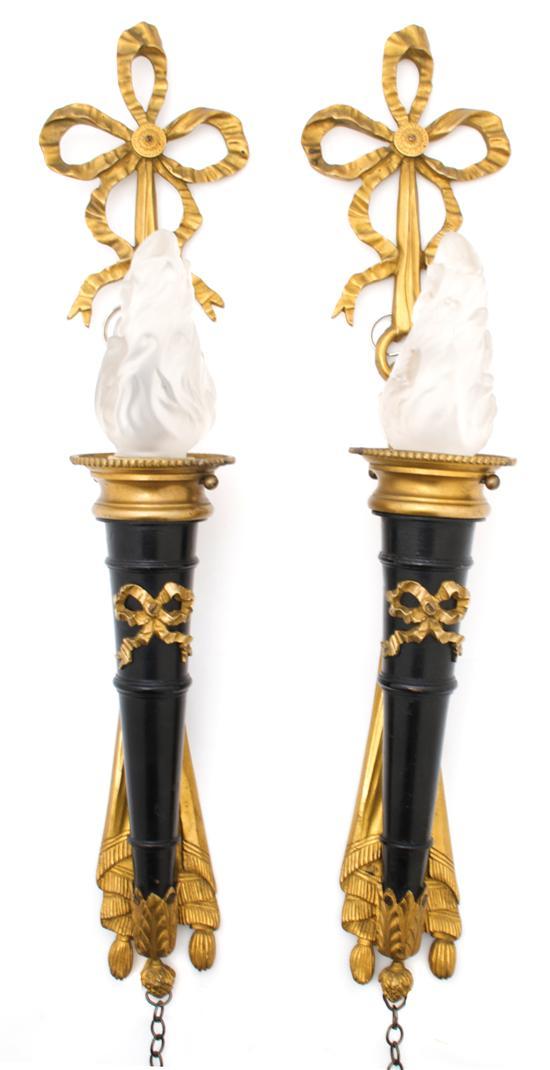 Appraisal: Pair of Louis XVI Style Gilt Metal Mounted Sconces each