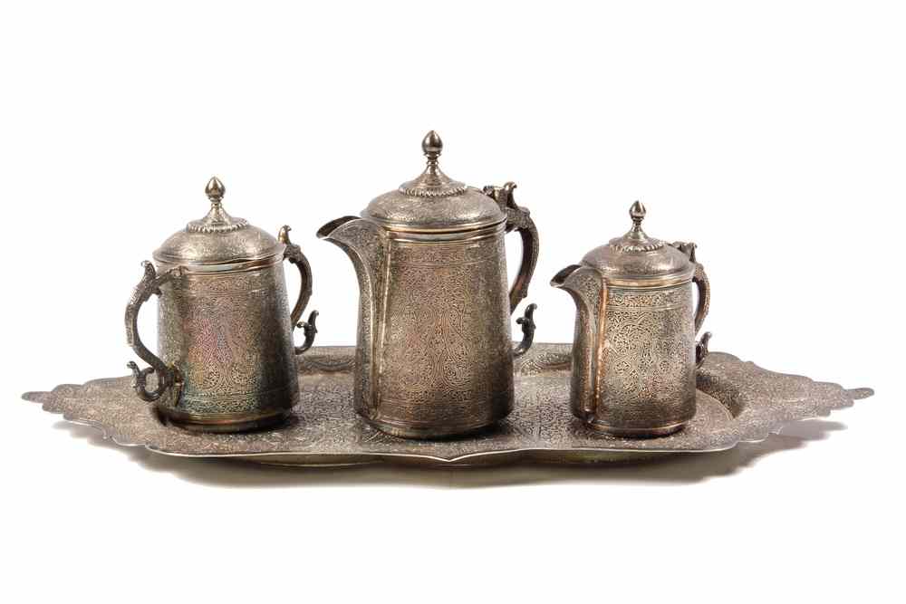 Appraisal: PC PERSIAN SILVER COFFEE SERVICE - Early th c Persian