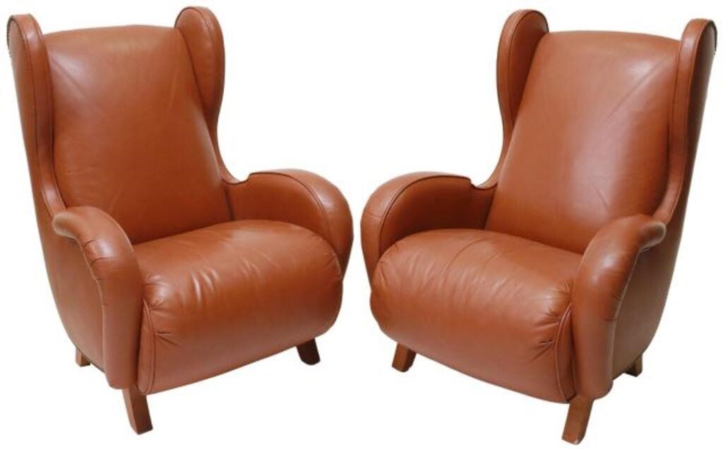 Appraisal: pair Leather wingback armchairs Alexander Julian American b from the