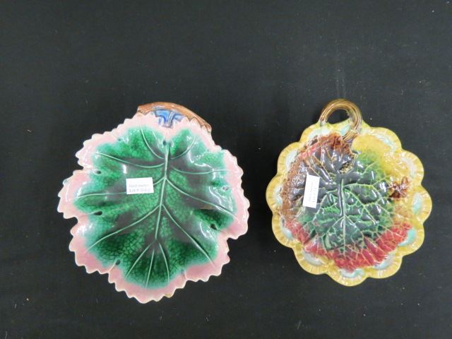 Appraisal: Majolica Pottery Dishes leaf form one by Etrusean and minor