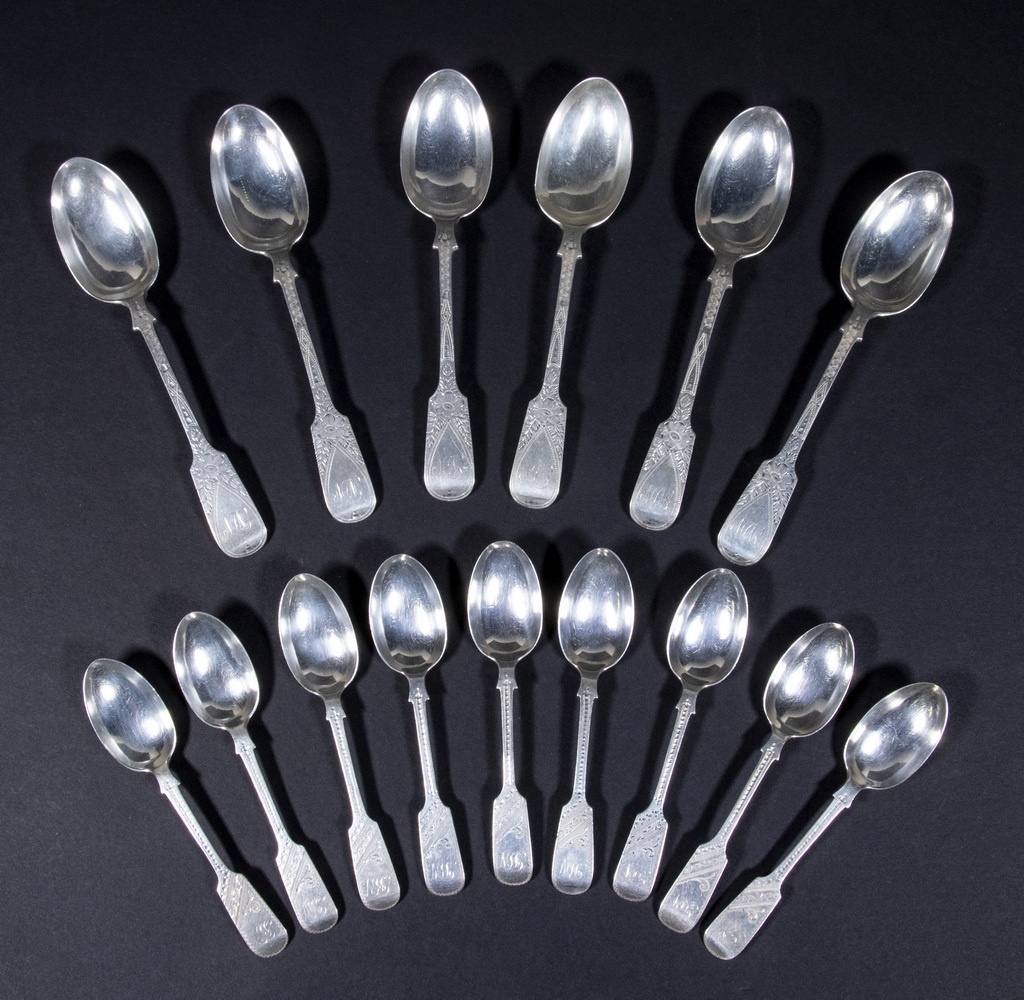 Appraisal: CHANNEL ISLANDS STERLING SPOONS Group of th c English Silver