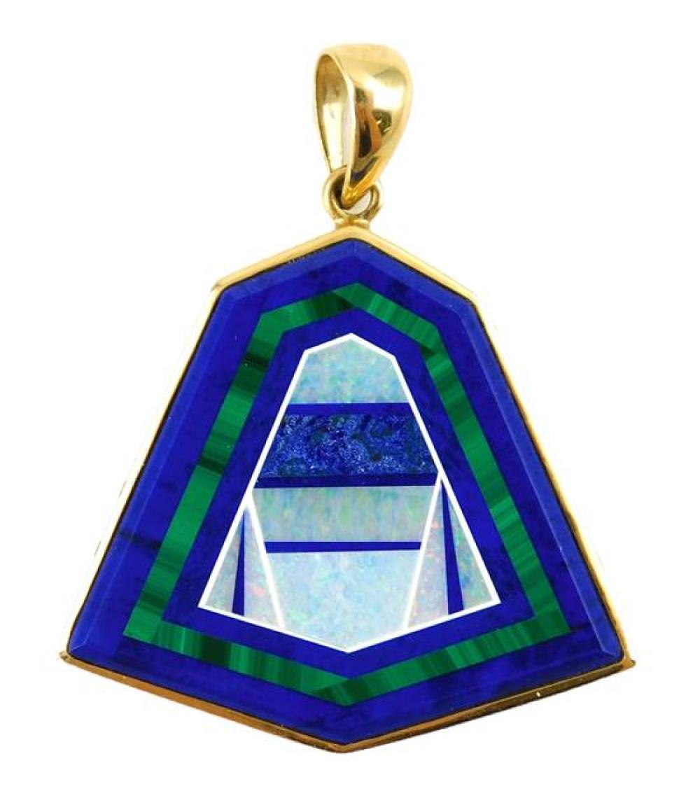 Appraisal: JEWELRY K Intarsia Pendant set with inlaid lapis malachite and