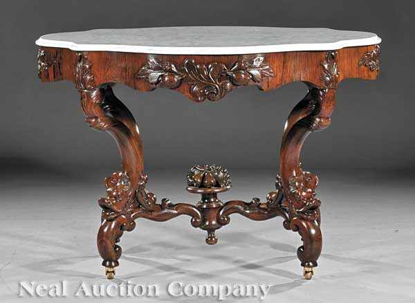 Appraisal: A Fine American Rococo Carved Rosewood Center Table mid- th