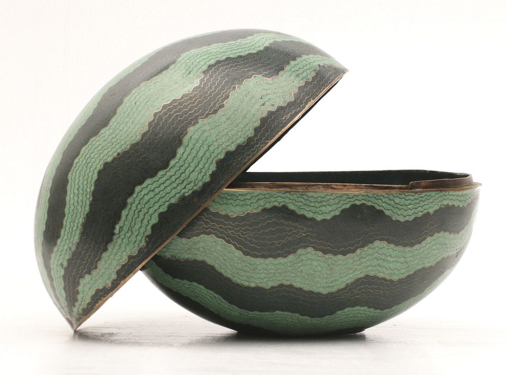 Appraisal: A CLOISONNE CONTAINER IN THE FORM OF A WATERMELON In