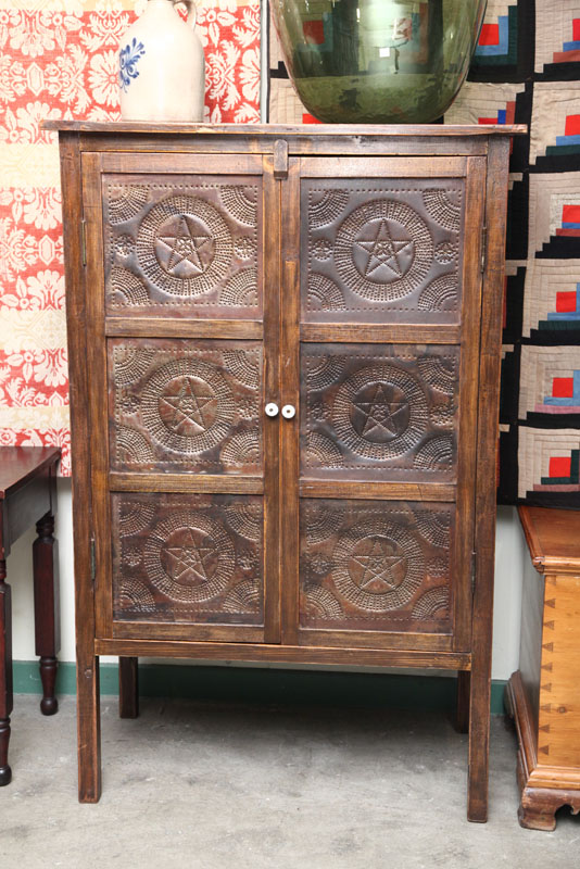 Appraisal: PUNCHED TIN PIE SAFE Double doors with porcelain pulls twelve