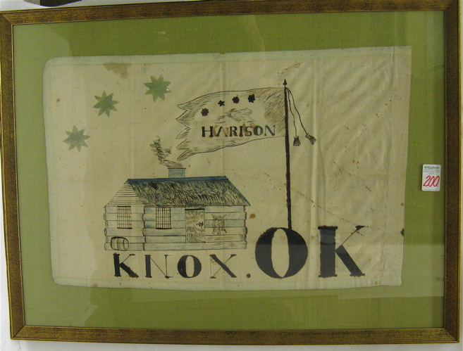 Appraisal: AN TH CENTURY AMERICAN FLAG PAINTING on textile Log cabin