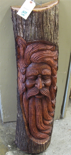 Appraisal: PAIR WOOD CARVINGS each hand done on of split Oregon