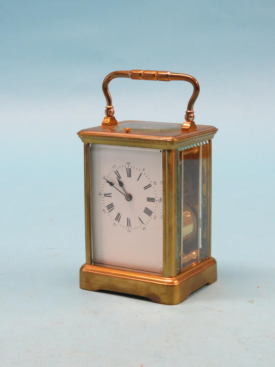 Appraisal: A French brass repeating carriage clock with enamelled dial Richard