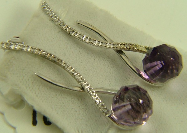 Appraisal: PAIR OF AMETHYST AND DIAMOND EARRINGS each K white gold