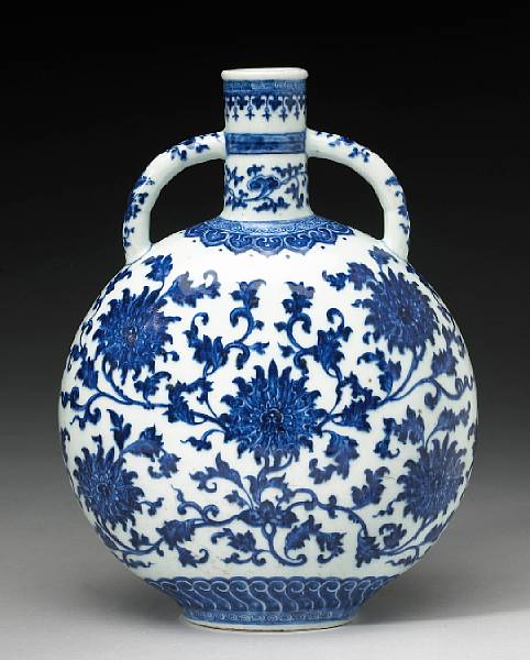 Appraisal: A blue and white porcelain moon flask th Century Its