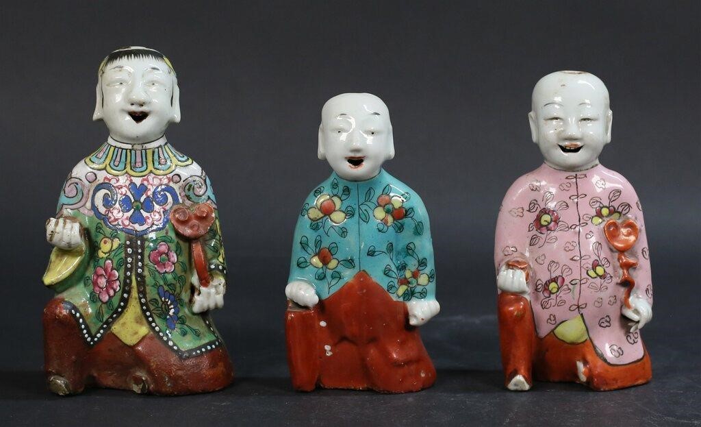 Appraisal: Chinese porcelain Hoho Boy joss stick holders Largest H Fingers