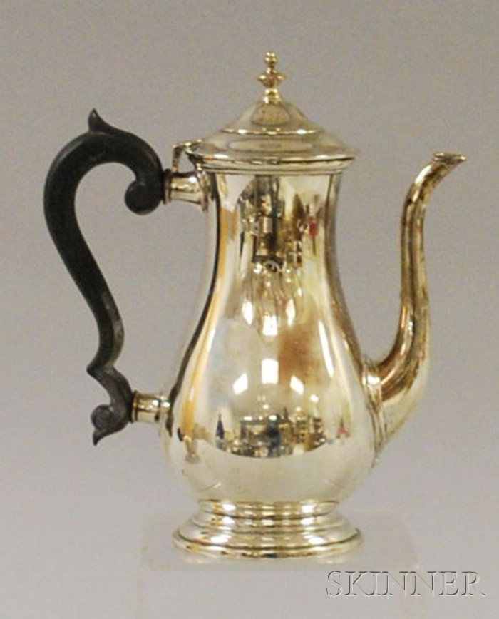 Appraisal: Richard Dimes Sterling Silver Coffeepot Paul Revere collection with wooden