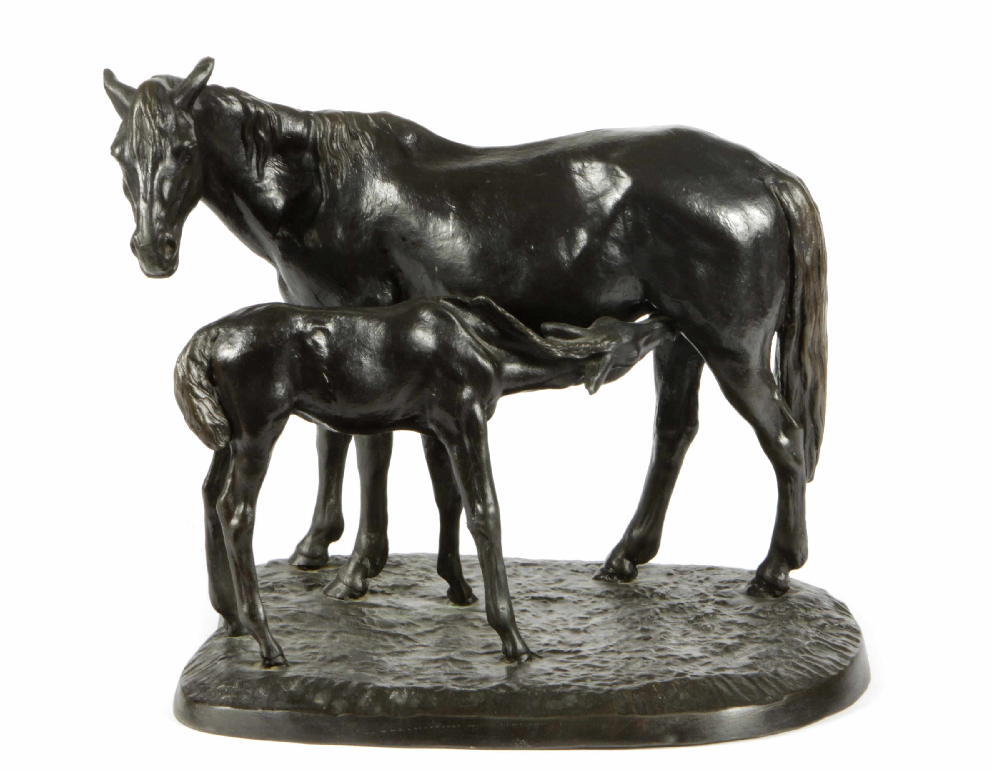 Appraisal: A patinated bronze group of a mare and colt height