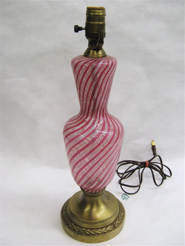 Appraisal: MURANO LATTICINO ART GLASS TABLE LAMP BASE decorated with alternating