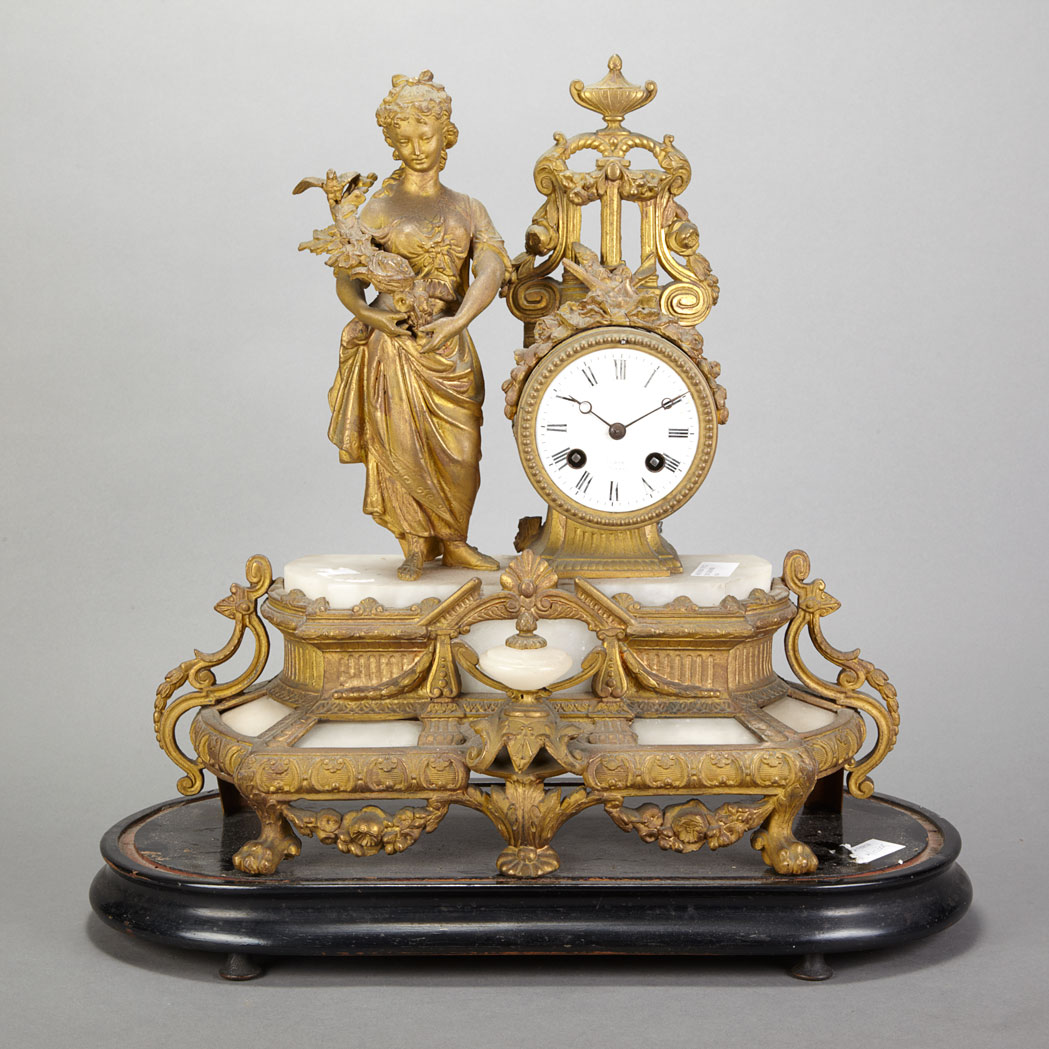 Appraisal: Napoleon III Gilt-Metal and White Onyx Figural Mantel Clock The