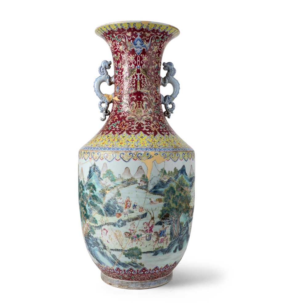 Appraisal: LARGE FAMILLE ROSE 'FOREIGN TRIBUTE BEARERS' VASE QING DYNASTY QIANLONG