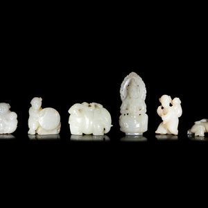 Appraisal: Six Chinese Carved Celadon Jade Figural Groups comprising five carvings