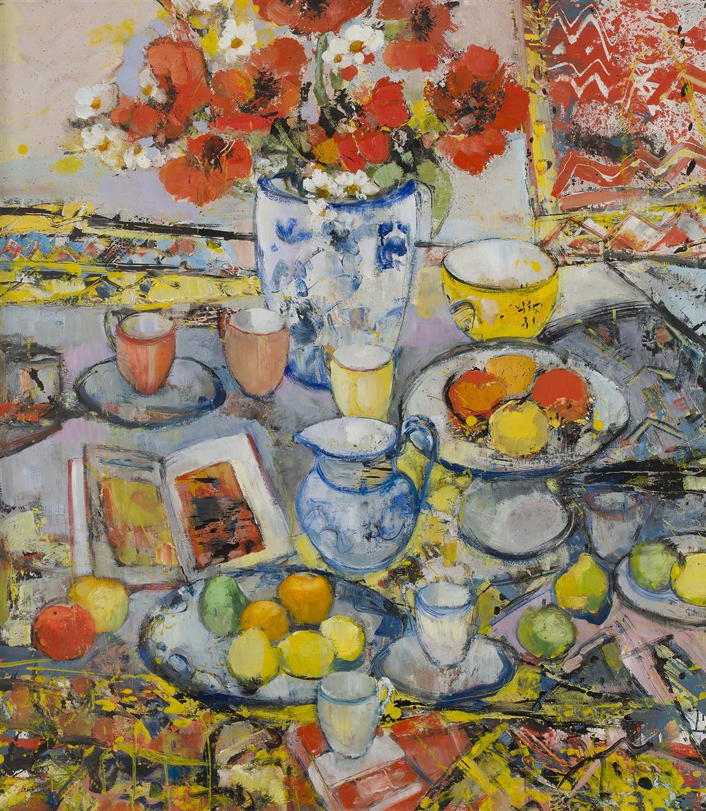 Appraisal: PETER MCLAREN SCOTTISH B STILL LIFE WITH POPPIES AND ORANGES