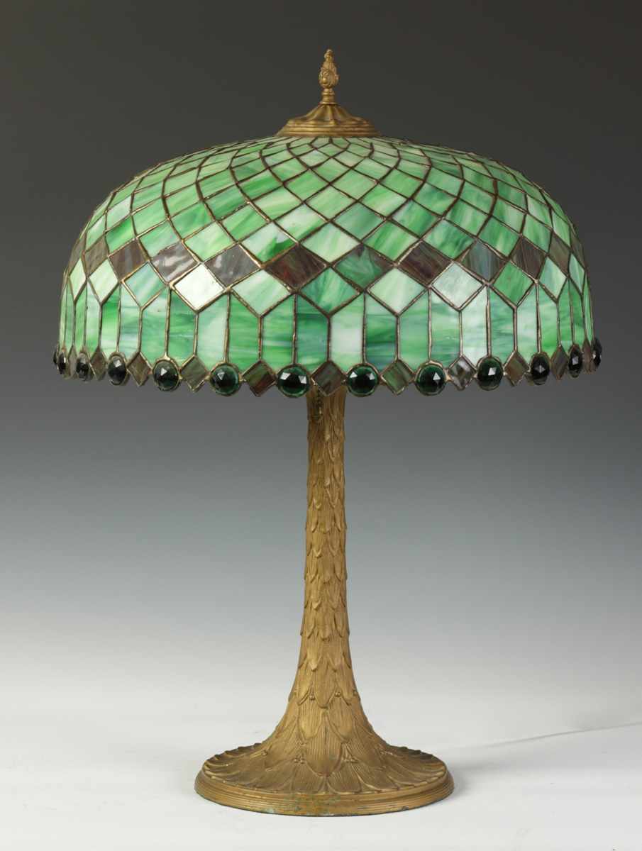 Appraisal: Early th Cent Leaded Glass Table Lamp w Jeweled Border