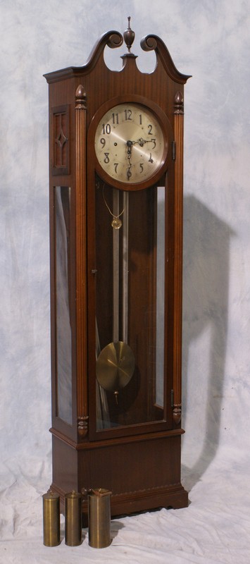 Appraisal: Model Herschedes tube chiming hall clock broken scroll top with